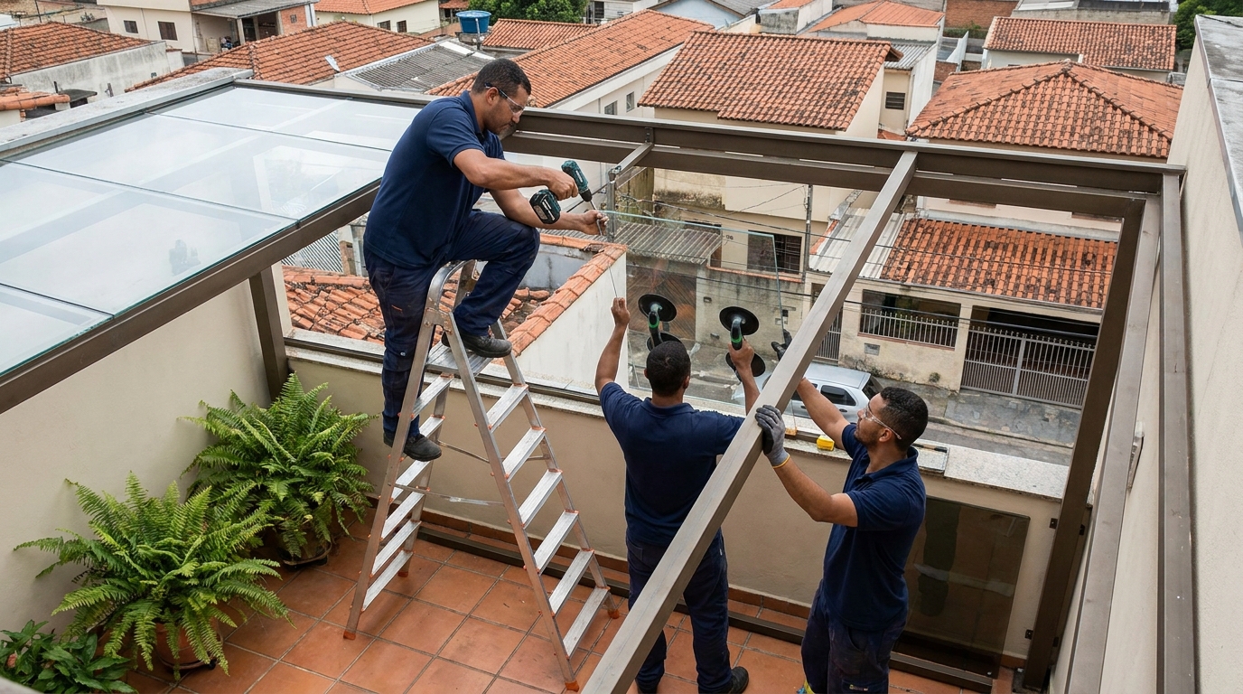 Cobertura de vidro em terraço com telhados em Serra-ES