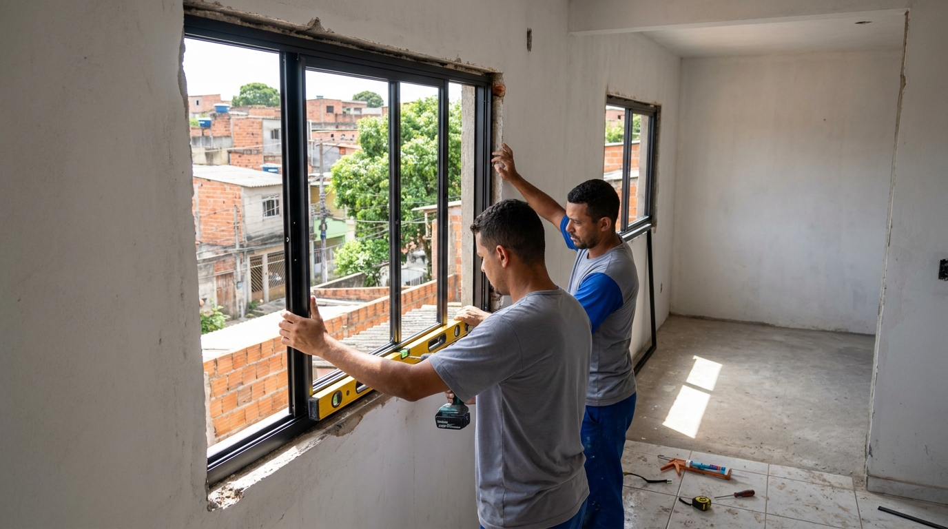 Esquadria de alumínio em obra em Serra-ES