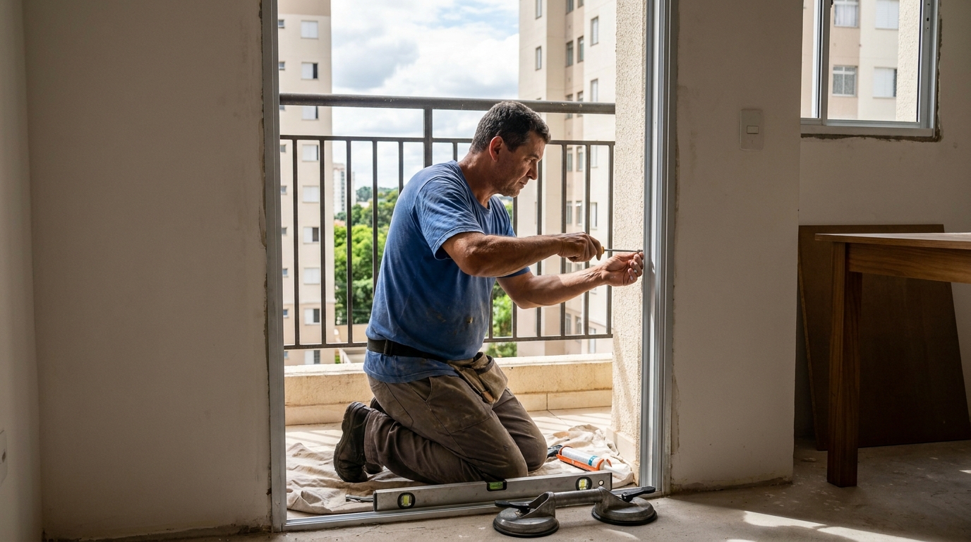Janela de vidro em apartamento alto em Serra-ES